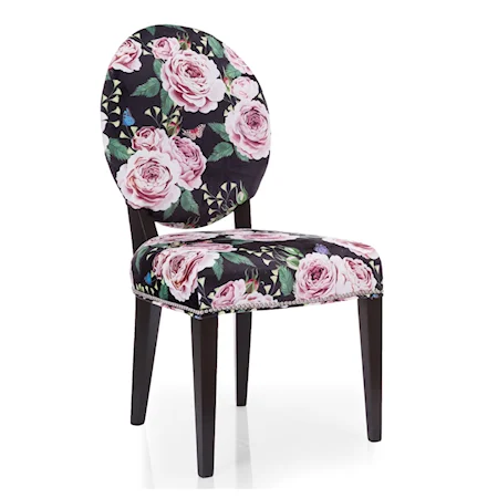 Upholstered Oval Back Dining Side Chair with Nails